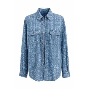 Express‎ Blue Denim Button Down Shirt Geometric Print Women's Medium
